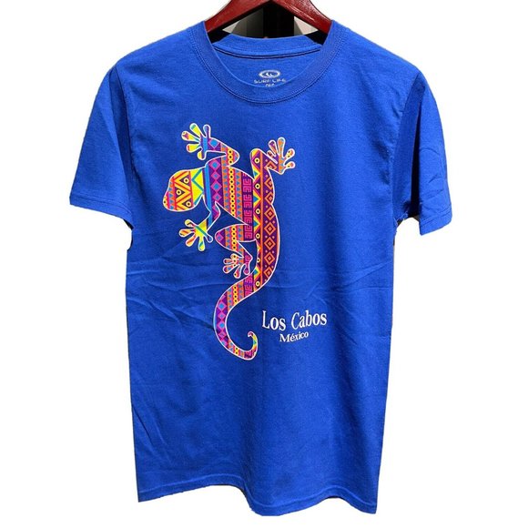 Los Cabos Mexico Beach Surf Life Giant Day Gecko Lizard Blue T-Shirt Shirt Tee S - Picture 1 of 5
